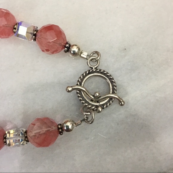 New Cherry Quartz & Swarovski Cube Crystal Bracelet - Picture 4 of 8